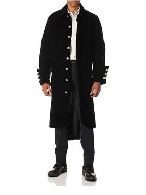 Charades Men's Treasure Island Pirate Costume Coat, black, faux Velvet Large